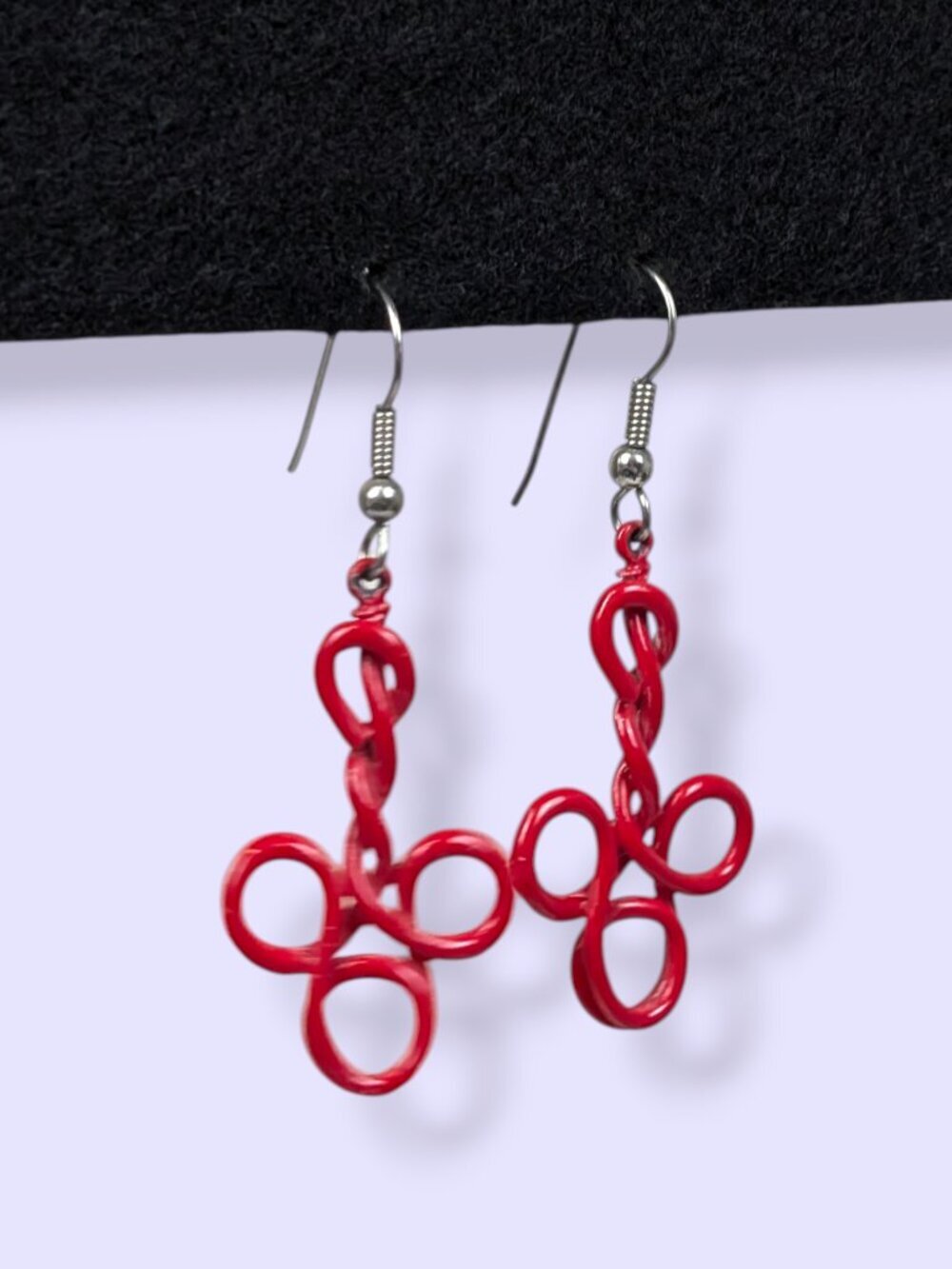 Red Abstract Twist Metal Earrings